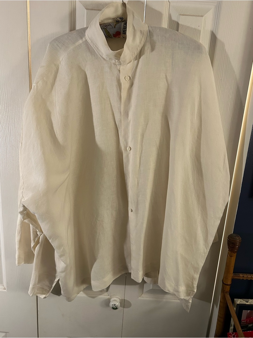 eskandar Cream Linen Lightweight Button-Front Tunic Top